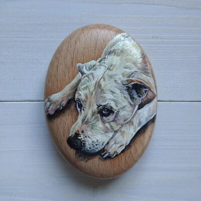 miniature pet portrait pebble