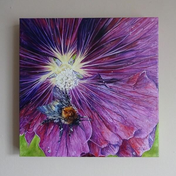 Purple Haze - Bee / Flower Mixed Media Painting - Image 2