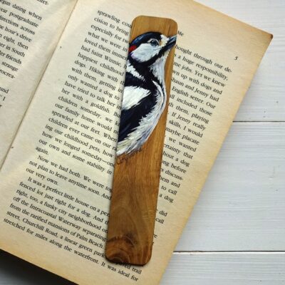 woodpecker miniature art bookmark Claire Cerysanne Groves