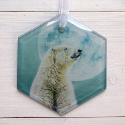 polar bear glass hexagon suncatcher