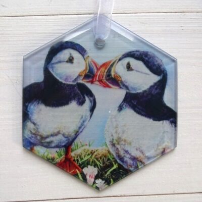 puffin glass suncatcher by Claire Cerysanne Groves