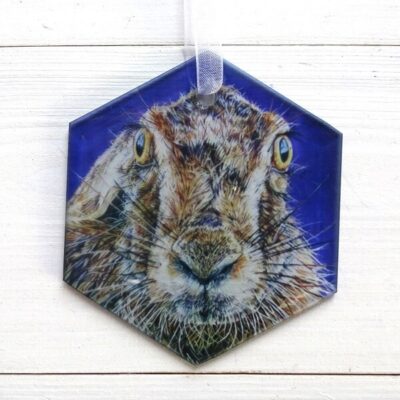 hare glass hexagon suncatcher