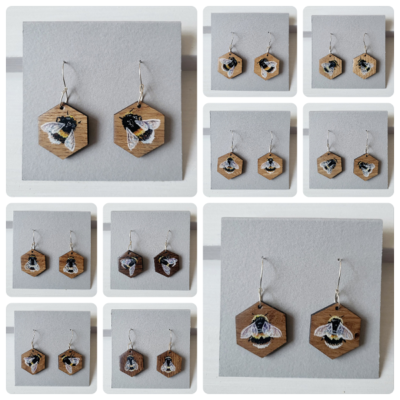Bees hand painted earrings