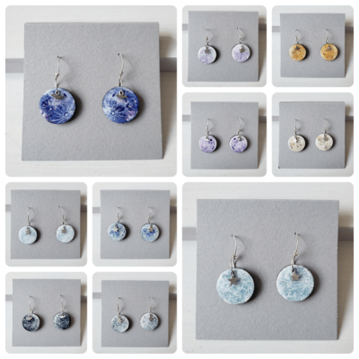 Moons with silver stars and bats. Hand painted earrings