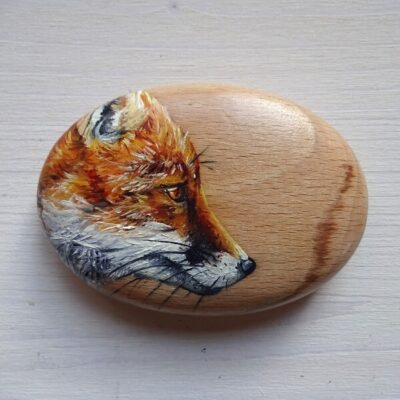 fox miniature art pebble