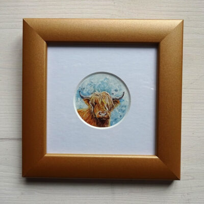 Highland cow and moon oil painting