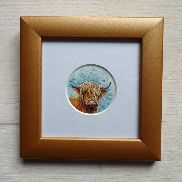 Highland cow and moon oil painting