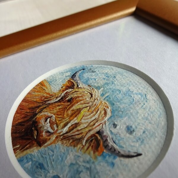 Highland Cow and Moon Oil Painting - Image 3