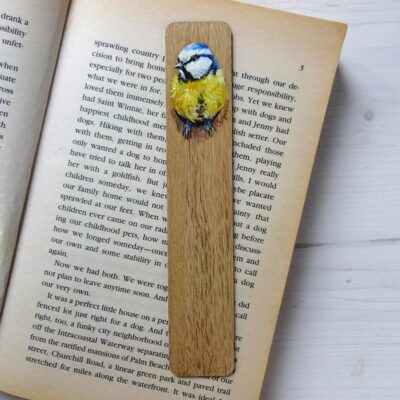 blue tit miniature art bookmark