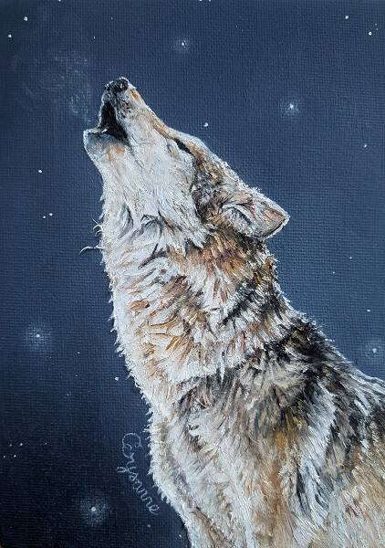 Echo - small echo, wolf mixed media painting