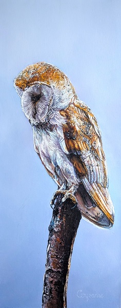 Hunter - small hunter barn owl mixed media painting