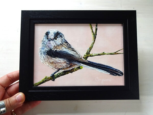 Peach - Long Tailed Tit Mixed Media Painting - Image 2