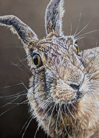 Poirot hare mixed media painting