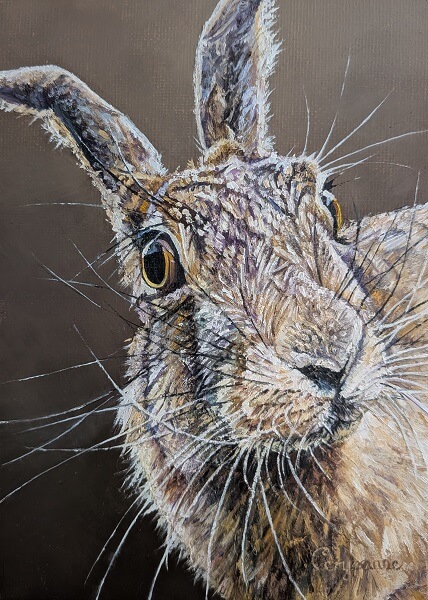 Poirot - small Poirot hare mixed media painting