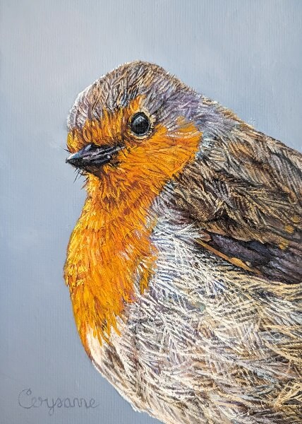 Prim - small prim robin mixed media painting